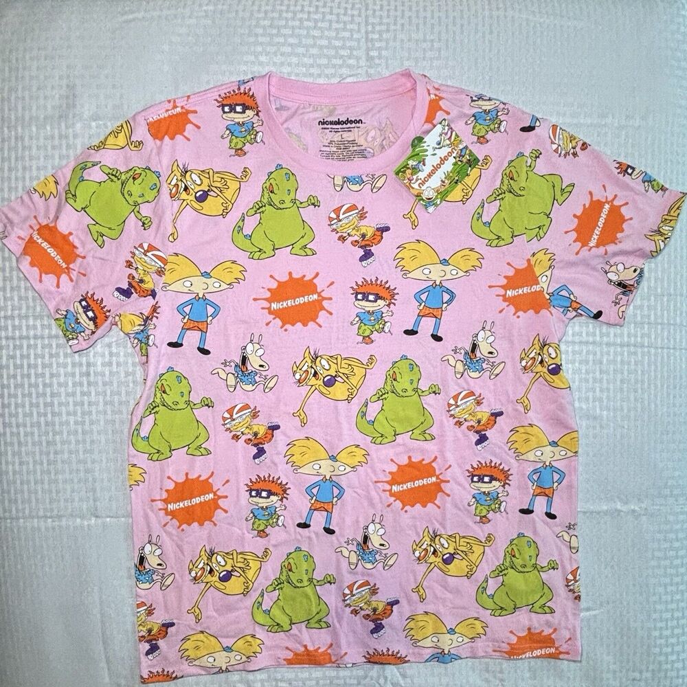 Nickelodeon Tee Size Large Light Pink Tshirt NWT Rugrats, Hey Arnold